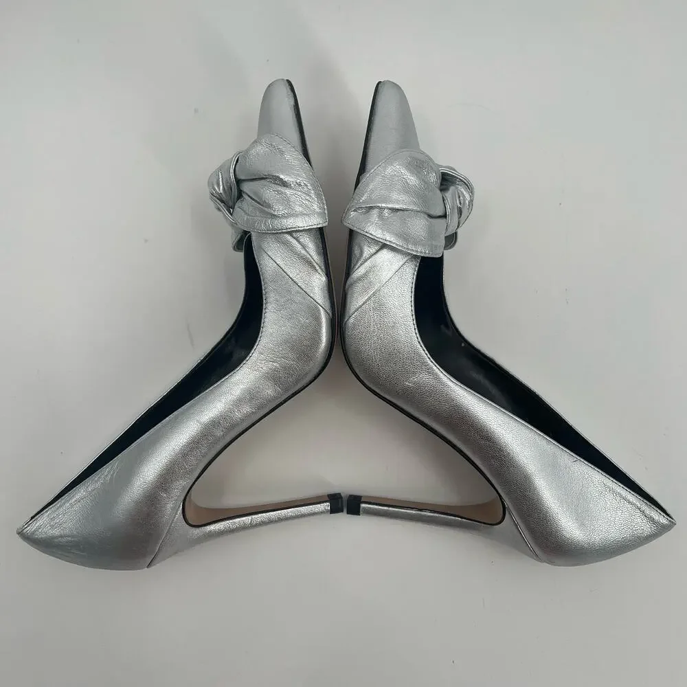 TED BAKER Ryal Heels Size 39 (US Size 9) Pump Silver Bow Metallic Feminine Bride